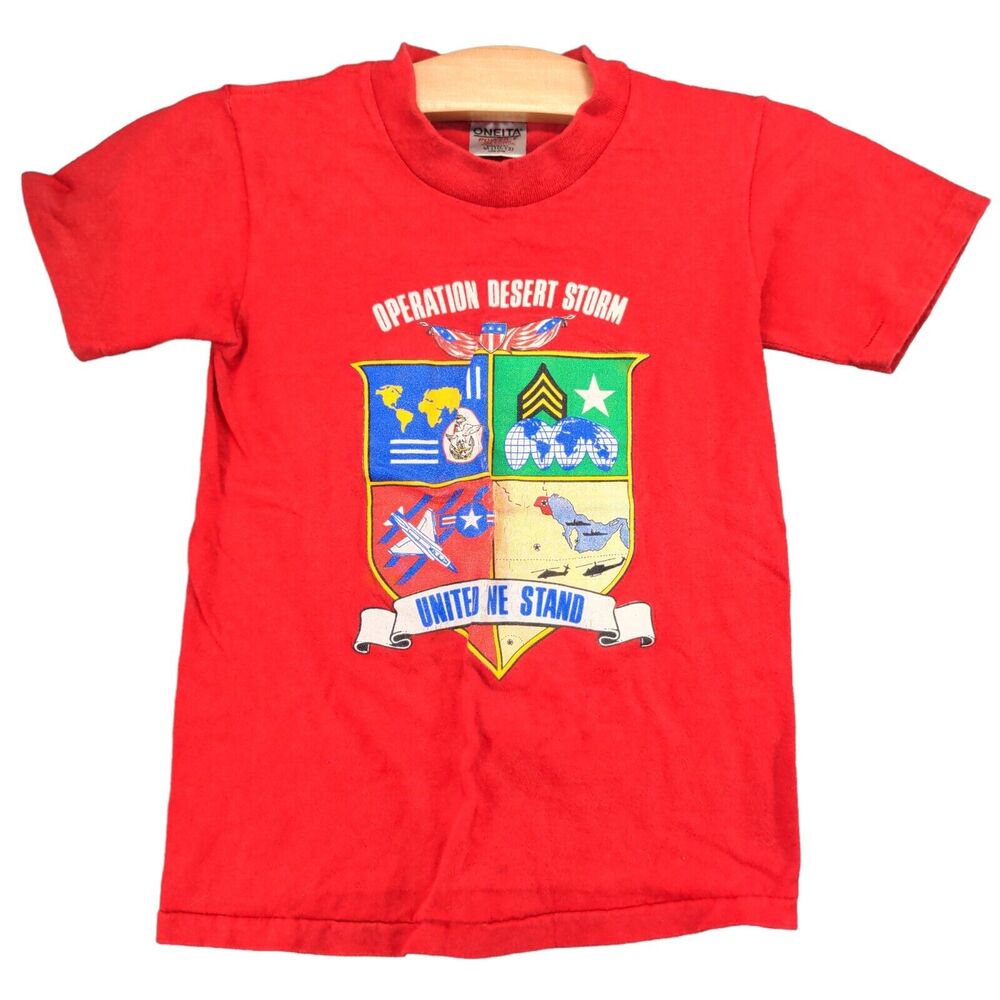 Vintage Operation Desert Storm Graphic Shirt Boys M 10-12 Red Crew Neck